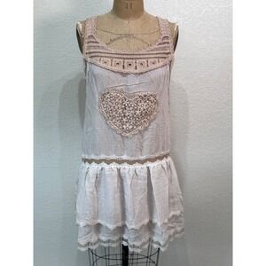 A Rare Bird Ivory Heart Pinafore Crochet Sleeveless Ruffle Top Dress OS NWT